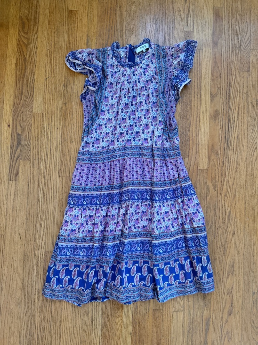 Sea New York Blue & Purple Paisley Floral Tiered Casual Dress 👗 size 4 flutter